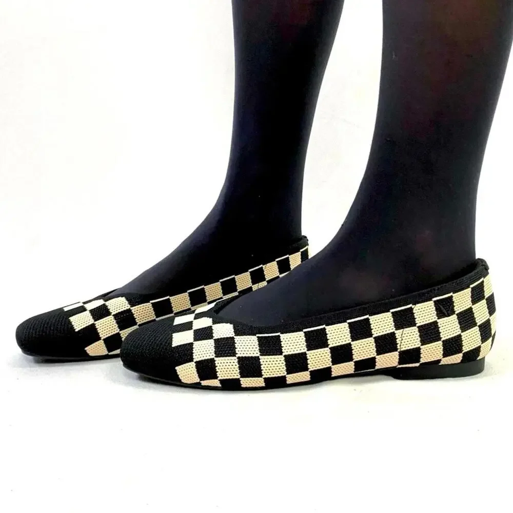 VIVAIA Margot Square Toe Checker Black & Cream | Size US 8.5 WIDE / EU39.5  $109